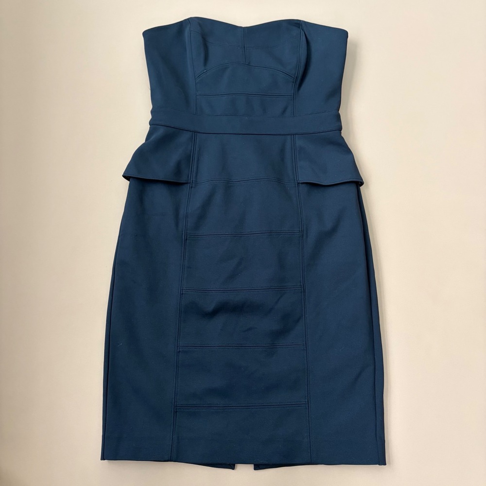 White House Black Market Strapless Peplum Sheath Dress Black 2 Ponte structured